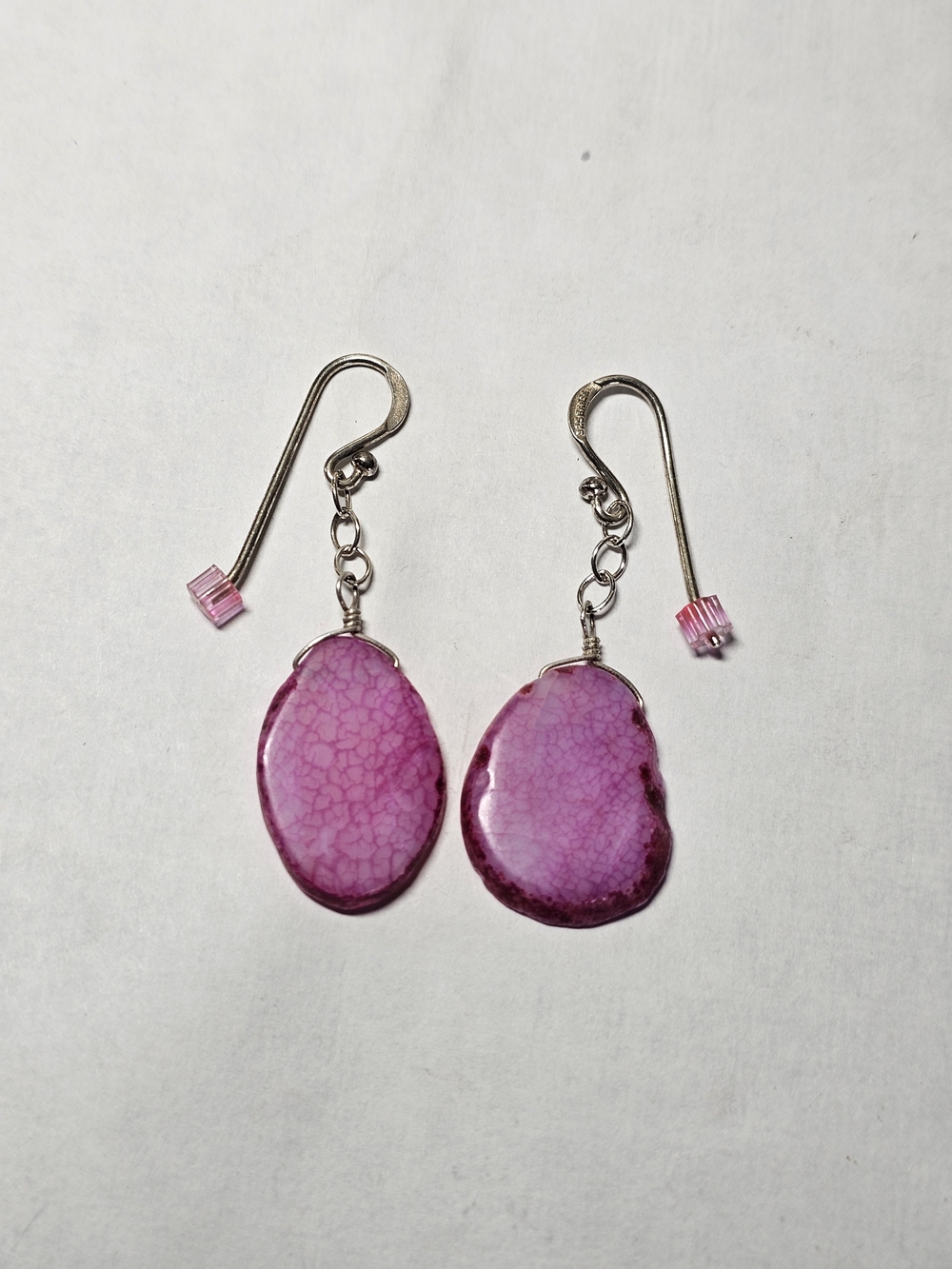 Sterling Silver 925 Pink Agate Drop Earrings -